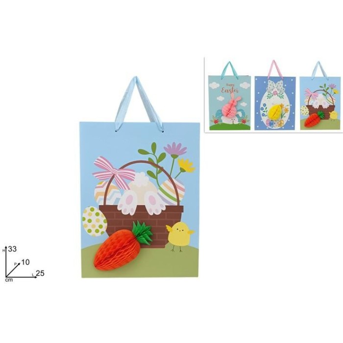 BUSTA REGALO C SOGGETTO PASQUALE IN CARTA 33X25X10 3ASS